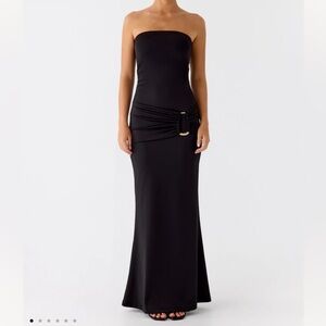 Peppermayo Black Strapless Maxi Gown with Side Buckle